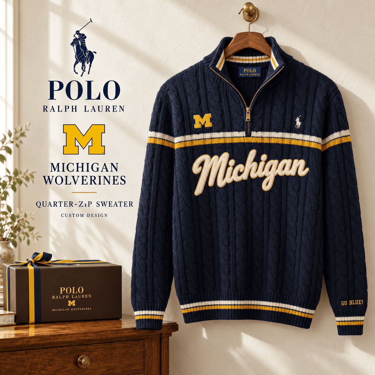 MWR Premium Varsity Cable-Knit Quarter-Zip Sweater NHVH