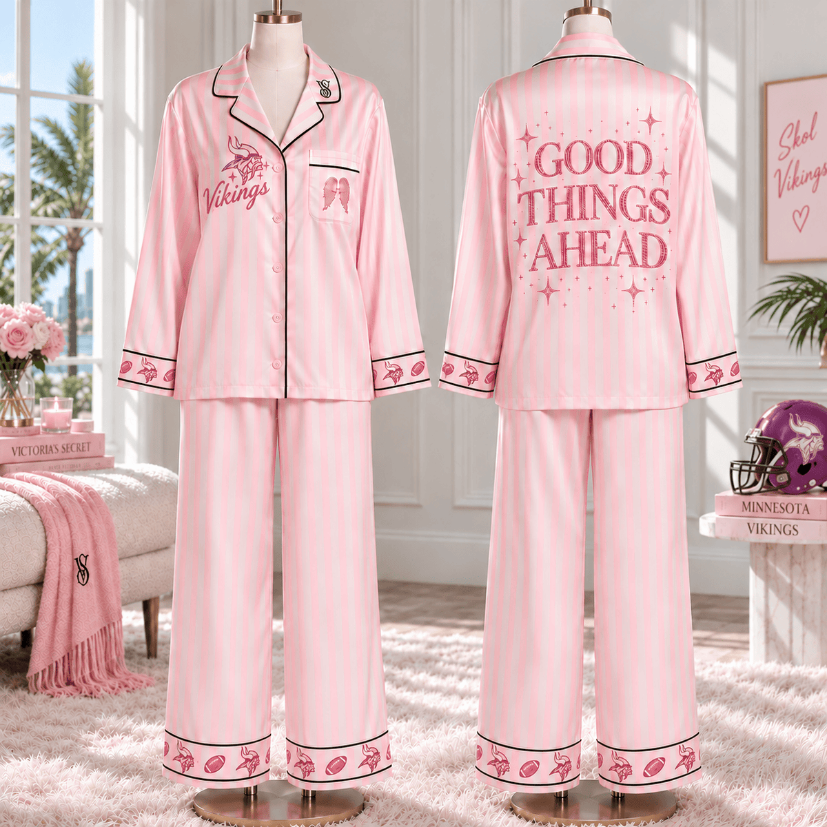 MNV Women’s Premium Signature Satin Pajama Set NTNA