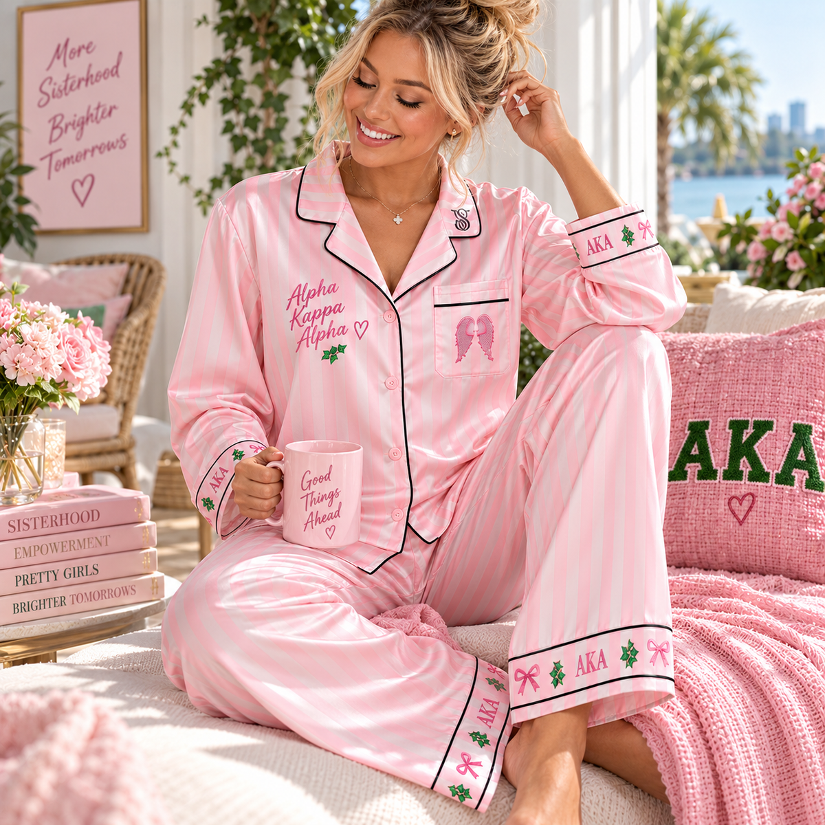 AKA Women’s Premium Signature Satin Pajama Set NTNA